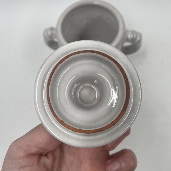 Frankoma Embossed White Small Sugar Bowl Dish with Lid Textured Sides 4" Tall - Picture 4 of 6